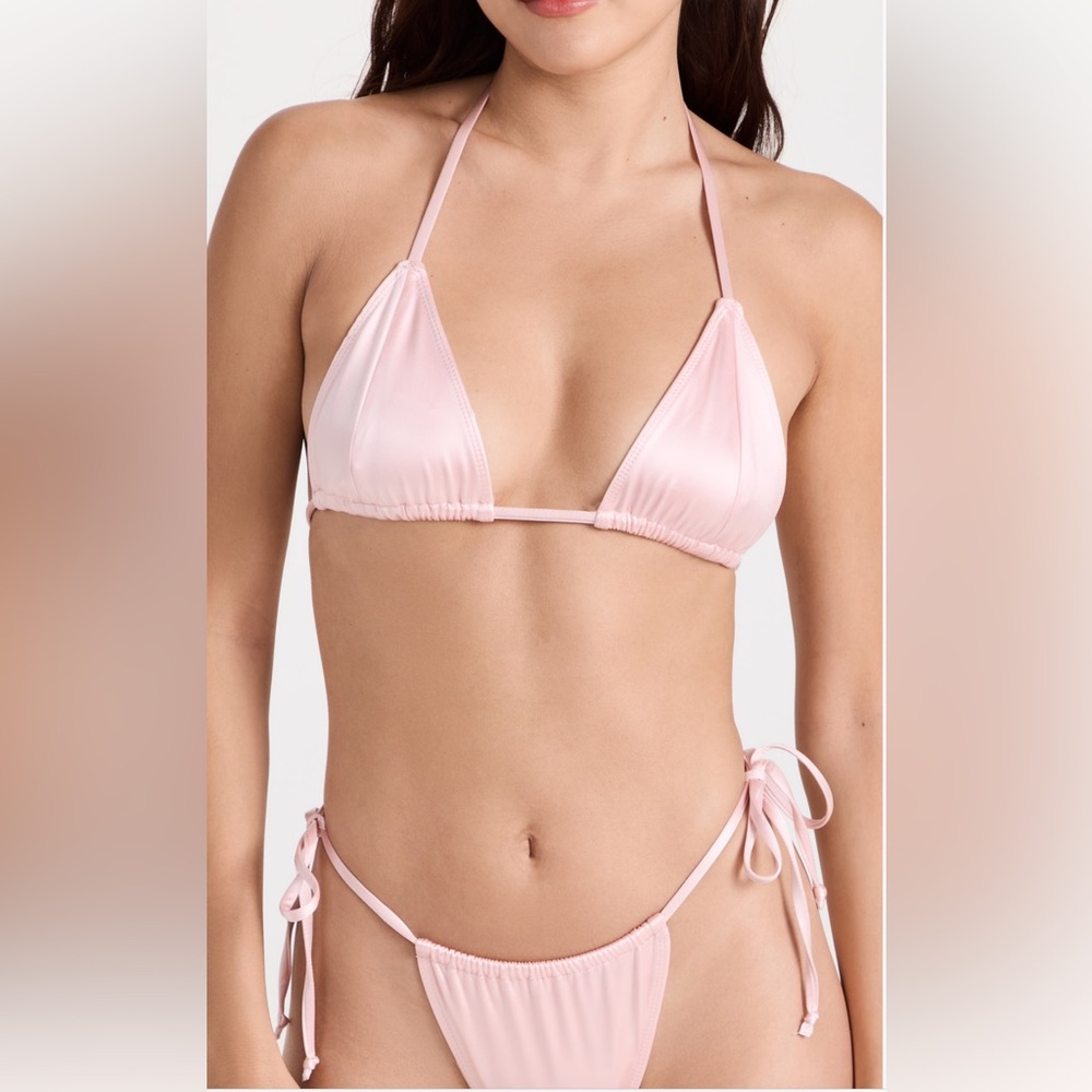 Matching Set NWT Good American tiny ties bubblegum pink satin bikini - Size S/M